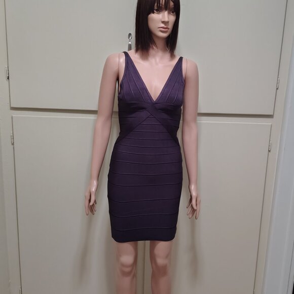 Rachael G. Stretch Violet Strappy V-Neck Dress with Front and Back Cutout - Picture 4 of 10